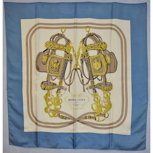 C0 Auth HERMES BRIDES DE GALA By Hugo Grygkar Blue Multi Silk 35" Square Scarf - Picture 1 of 6